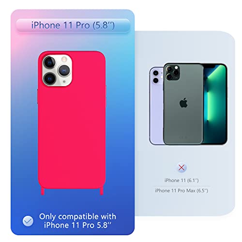 Image of Compatible with iPhone 11 Pro Case with Lanyard Crossbody iPhone Case with Strap Adjustable Shockproof Drop Protection Silicone Phone Cover for iPhone 11 Pro 5.8'' Neon Pink