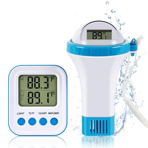 BlueBay Wireless Pool Thermometer,Floating Easy Read, Digital Pool Thermometer Set with Indoor/Water...