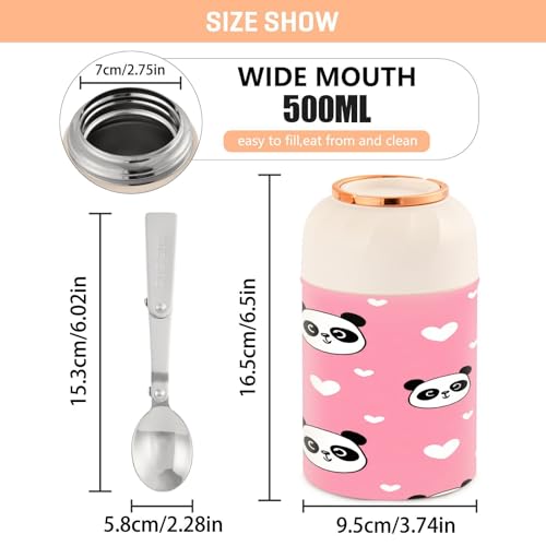 Termo para comida Cute Panda de 500 ml: tarro térmico de acero inoxidable con boca ancha 4