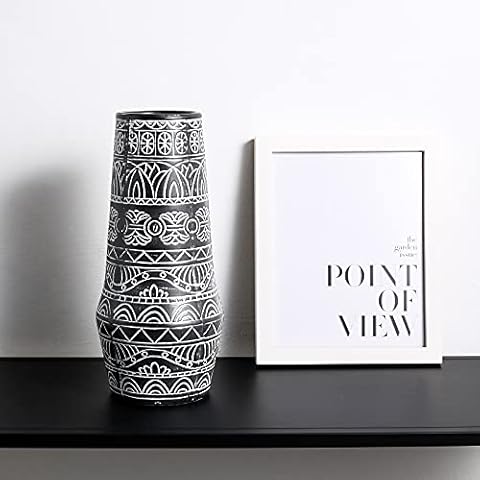 Ceramic Black Vase Romanesque Antique Ceramic Vase Table Vases for Living Room Decoration (Vase B:12.6" H) Cover