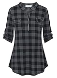 Ninedaily Women's 3/4 Sleeve Shirts Zip Gingham Shirt Casual Tunic Blouse Tops,Black Plaid Chritmas...