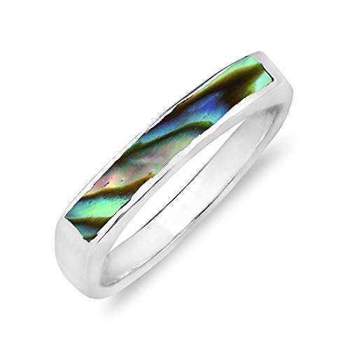AeraVida Rectangular Bar Abalone Shell Inlay .925 Sterling Silver Ring | Classic Wedding Rings For Women | Casual Comfort Fit Silver Rings for Women | Gift for Daughter | Sterling Silver Rings Sizes (5-10)2