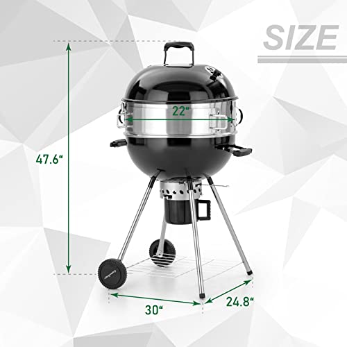 Mfstudio 3 In 1 Kettle Grill, 22" Charcoal Grill With Rotisserie Ring And Pizza Stone, Enamel Charcoal Kettle Grill With Slide-Out Ash Catcher #TOP5