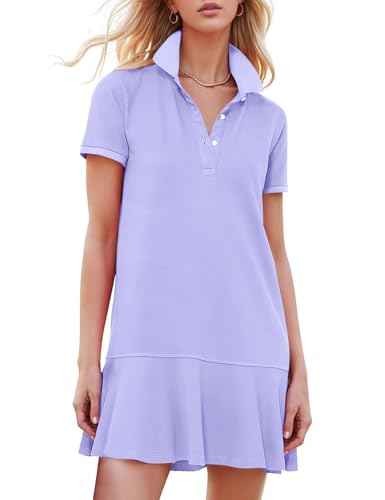 Image of Kissonic Women's Polo Dress Short Sleeve V Neck Ruffle Hem Casual Summer Golf Tennis Mini Shirt Dresses