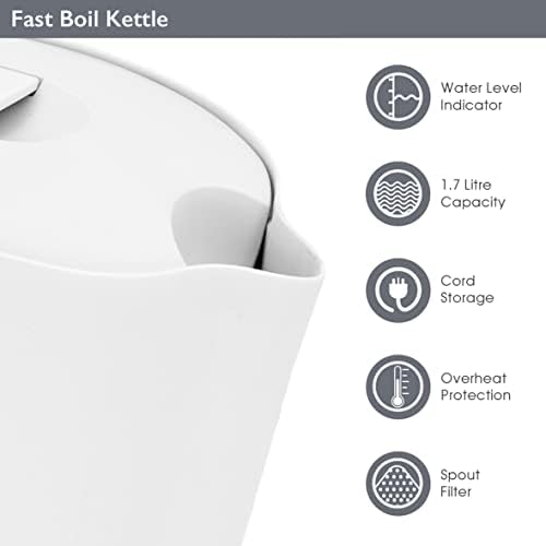 Quest 35019 1.7 Litre Kettle / Cord Storage / Spout Filter / Water Level Indicator / BPA Free / Automatic Cut-Off / White Colour