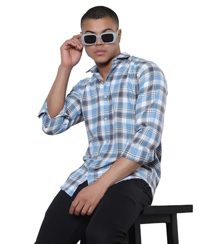 Image of CVC Men's Regular Fit Cotton Oxford Casual Checks Shirt with Full Sleeves