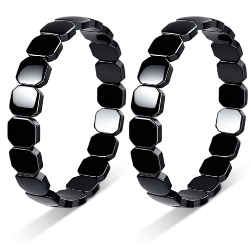 JYSNOW 2PCS Bracelet en Hematite Unisexe, Bracelet Hematite Homme Carré, Brise parfumée, le Port Quotidien Relie le Champ D'énergie pour Stimuler...