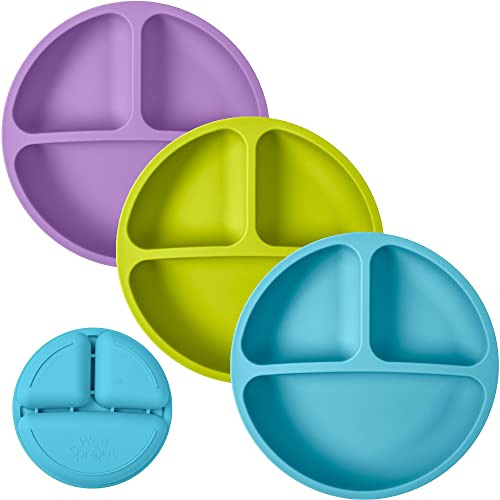 Image of WeeSprout Silicone Divided Plates (No Lids), 100% Food Grade Silicone Plates, Divided Plates for Toddlers & Kids, Dishwasher & Microwave Safe