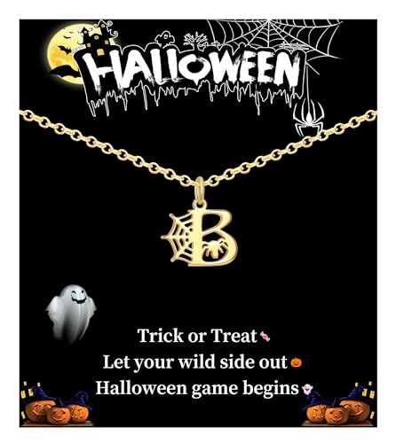 Halloween Necklace Halloween Gifts for Women Initial Necklace with Spider Web for Teen Girl Adjustable Dainty Gold Letter Necklaces for Her Girlfriend Daughter Halloweens Birthday Gift Basket Jewelry Decorations