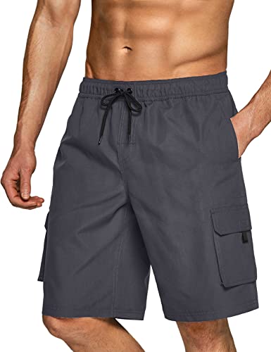 TSLA Men's 11 Inches Swimtrunks Quick Dry Water Beach, Solid(msb01) - Dark Grey, Medium.