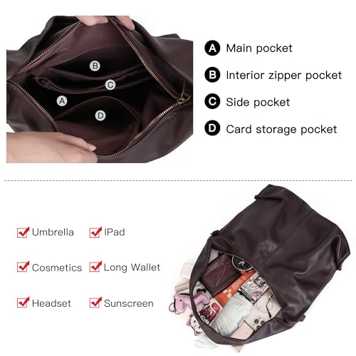 Image of Leather Hobo Crossbody Bag for Women Large Shoulder Hobo Purses Genuine Leather Handbag Coffee