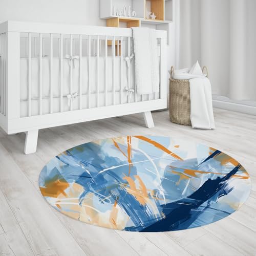 Moquette d entrée 150cm bleu orange abstrait tapis pépinière rond