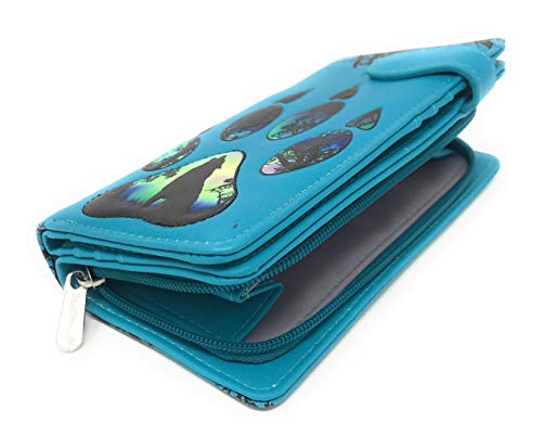 Shag Wear Wolf Paw Large Wallet for Women and Teen Girls Vegan Faux Leather Light Blue 7"3