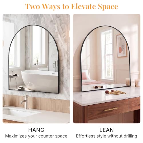 Image of Sweetcrispy 30 inchx38 inch Arched Black Bathroom Mirror, Bathroom Mirrors for Over Sink, Modern Wall Mirrors Arch Decorative for Entryway, Bedroom, Vanity,Horizontal or Vertical Hanging
