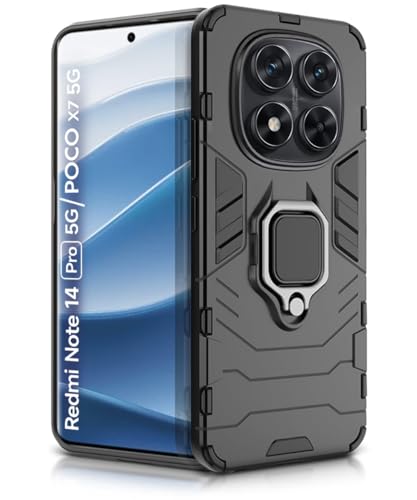 Image of WOW IMAGINE Shock Proof Back Case Mobile Cover for Redmi Note 14 Pro 5G | Poco X7 5G | Back Cover Case (Tough Armor | Hybrid PC + TPU | Ring Holder & in-Built Kickstand | Black)