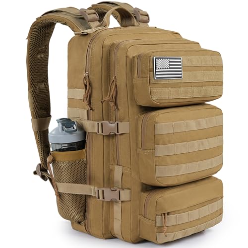 Image of Military Tactical Backpack 25L Day Backpack for Men Molle Army 3 Days Assault Pack Bug Out Bag Water Resistant and Heavy Duty Hiking Treeking Rucksack - Brown