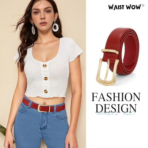 Women's Leather Belt for Jeans Pants Fashion Ladies Dress Belt Waist Belt with Gold Buckle3