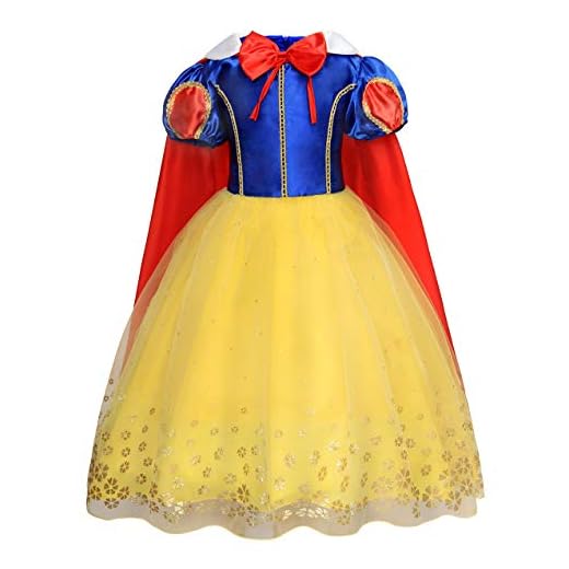 AmzBarley Prinsessan snövit kostym klänning barn flickor utklädnad chic festklänningar halloween karneval cosplay födelsedag klä kläder med mössa, gul, 5–6 år