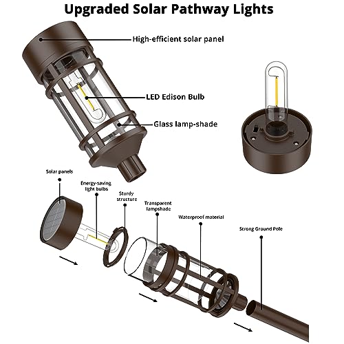 ILANCK Solar Pathway Lights Outdoor 8 Pack, Solar Lights Outdoor Waterproof IP65, LED Solar Garden Lights Outdoor Solar Lights for Yard, Landscape, Driveway, Brown