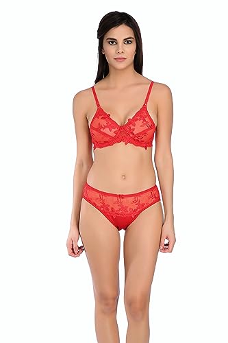 Image of Tipsy Women's Net Lace Non Padded Non Wired Bra Panty Set