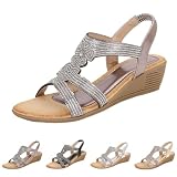 Generisch Glittersandalen voor dames met hak, comfortabele sleehaksandalen voor dames, zomer, slingback-schoenen met voetbed, strandsandalen, elegante sandalen, antislip, trekkingsandalen, elastische