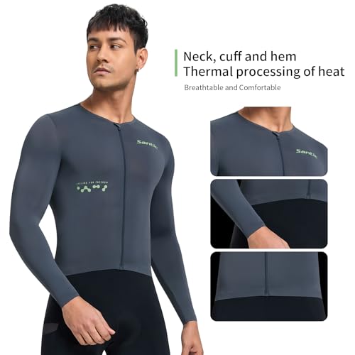 Santic Camisa de ciclismo masculina de manga comprida Pro Bicycle Bike com zíper completo FPS 50+ MT