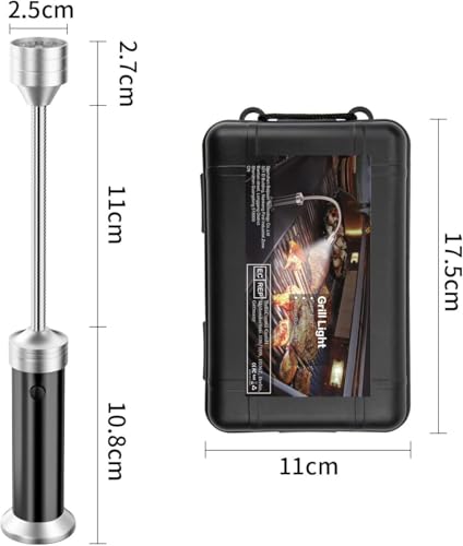 MojiDecor BBQ Barbecue Grill Light, Magnetic 360 Degree Adjustable BBQ Light Set Outdoor Grill Lights BBQ Accessories, Battery Operated, (2 Pack, Black)