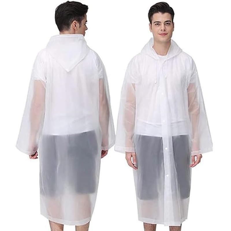 Image of Kolva Men EVA Plain Rain Coat Hooded Outdoor Water Resistant Portable Raincoat Suit (White) (1 Piece)