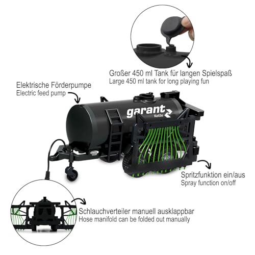 JAMARA 405236 - Garant Fasswagen mit Schlauchverteiler - 450 ml Tank, Spritzfunktion an/aus, Anh&auml;ngerkupplung vorne, manuell ausklappbare Schlauchverteiler Schwarz