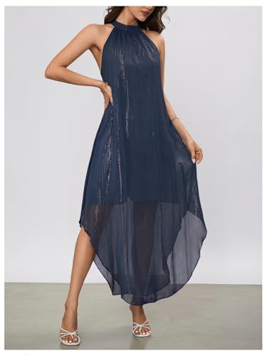 Image of Verdusa Women's Wedding Guest Dress Halter Flowy Chiffon Asymmetrical Long Summer Prom Dress