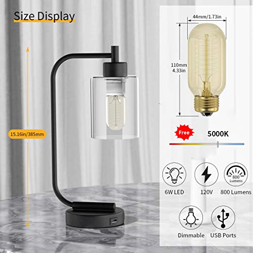 Industrial Lamp with USB Ports Innqoo 3Way Dimmable Touch Lamp with