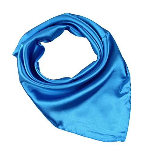 JK Home Faux Soie Écharpe 60x60cm Foulard Carré Couleur Uni Châle Doux Léger Élégant Bleu