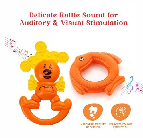 Image of Cable World Bath Toy Infant Colourful Plastic Non Toxic Set of 10 Attractive Big Size Rattles and Teathers, Bath Toy for Kids, New Borns, Baby