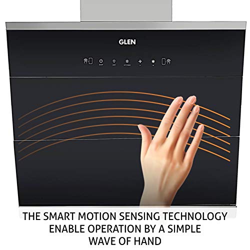 Image of Glen Vertical Glass 90cm 1400 m3 /h Auto Clean Kitchen Chimney, Filter Less with Touch and Motion Sensor Control-Black (6073 AC 90)