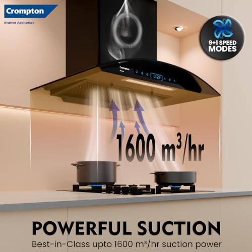 Image of Crompton Airmax BLDC 1600m3 /hr 75cm Curve Chimney| Filterless Thermal Autoclean| Built In Oil Collector| Touch+Motion Sensor Control|10Yrs Motor & 1Yrs Overall Warranty (CHD-AMC75FLE-IND)