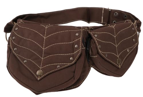 GURU SHOP Festival Ethno Sidebag, Gürteltasche, Elfen Bauchtasche - Dunkelbraun/beige, Unisex - Erwachsene, 15x40x4 cm