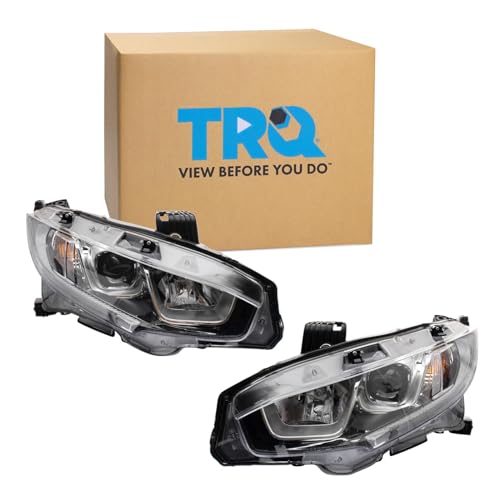 Image of TRQ 2 Piece Headlight Assembly Set Driver & Passenger Side Compatible with Honda Civic 2016-2019 Civic Sedan 2020 HO2502173 HO2503173 33100-TBA-A01 33100TBAA01 33150-TBA-A01 33150TBAA01