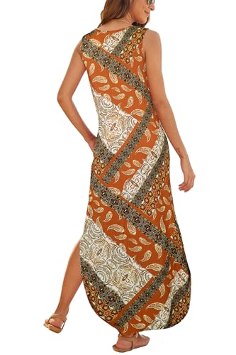 Image of Hount Women's Casual Summer Sleeveless Dress Loose Split Maxi Dresses with Pockets