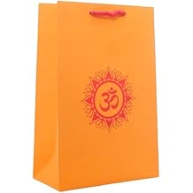 DESI BY DIL Om Indian Giftbags for Navratri - 9 x 6 Inches - Set of 10 - Diwali Return Giftbags Bulk - Indian Pooja Giftbags - Golu Return Bags for Sweets/Parsad (Orange with Red, 9x6)