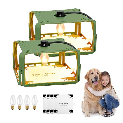 2Pcs Trampa para Pulgas, Repelente de Plagas Trampa para Pulgas, Trampa Antipulgas, 4 Almohadillas Adhesivas y 4 Bombillitas, No Tóxico e Inodoro, Uso Dormitorio, Salón