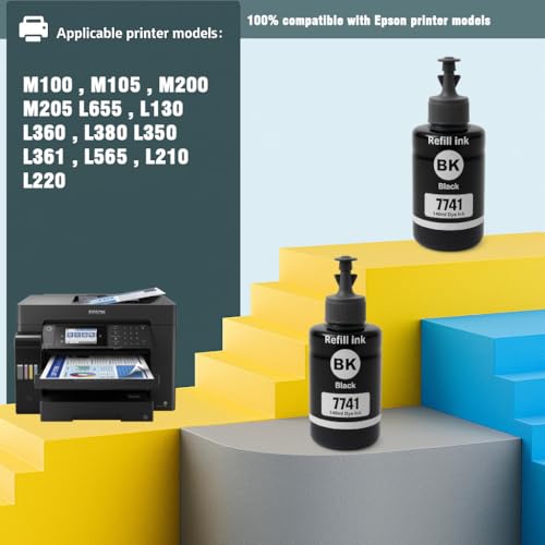 Image of KOSH T7741 Pigment Black Ink Refill Bottle Compatible for M100 / M105 / M200 / M205 / L605 / L655 / L1455 Printers