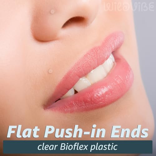 16g Clear Earrings for Sports, Work, Surgery - Bioflex Labret Clear Piercing Retainers 10pc Set - Plastic Clear Piercings Stud Earrings for Cartilage Helix Tragus Lip Medusa Monroe (6mm, 8mm, 10mm, 12mm)4