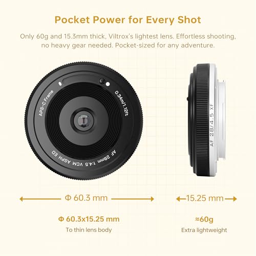 Image of VILTROX 28mm F4.5 XF Lens Pancake X-Mount Lens Auto Focus 28 mm f /4.5 XF Chips-Size Wide Angle Lens Compatible with Fujifilm X-Mount Cameras X-A1 X-A2 X-A3 X-A5 X-H1 X-T1 X-T100 X-PRO1 and More