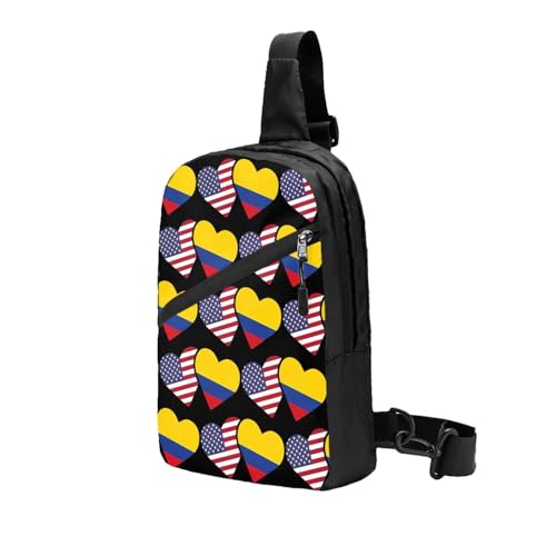 Colombia Flag Heart Colombian American Love Packable Crossbody Bag Portable Sling Bags Foldable Travel Daypack Reusable Sports Shoulder Backpack Casual Diagonally Chest Bag for Workout2