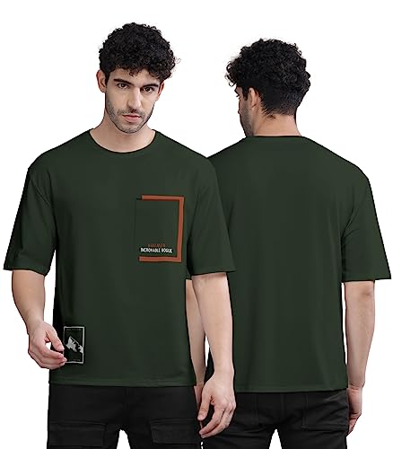 Image of BULLMER Peach Trendy Front Printed oversized Round Neck T-shirt for men