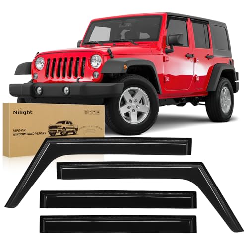 Image of Nilight Tape-On Rain Guards for Jeep Wrangler JK 2007-2018, 4PCS