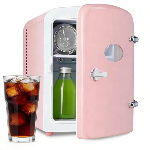 Image of Simple Deluxe Mini Fridge with Viewing Window, 4L /6 Can Portable Cooler & Warmer, Freon-Free Small Refrigerator for Skincare, Drinks, Snacks & Cosmetics, Pink