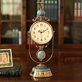 Reloj de mesa retro americano, reloj de mesa silencioso de cerámica, reloj de escritorio para el hogar con péndulo, adecuado para sala de estar, dormitorio, oficina, chimenea, decoración del hogar