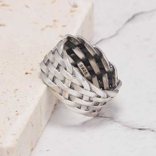 925 Sterling Silver 9mm Chunky Braided Rope Ring, Comfort Fit Twist Wedding Band for Men and Women, US Sizes 6-132