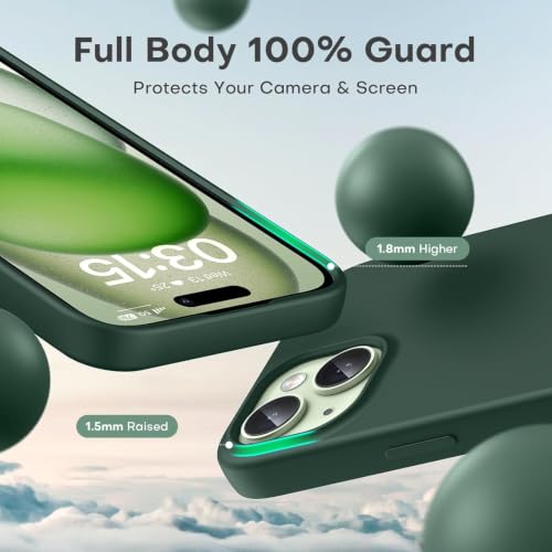 Image of DIZORO Compatible for iPhone 15 Case 6.1, Slim Liquid Silicone Case 3 Layers Full Covered Soft Gel Rubber Phone Case Protective Cover 6.1 Inch (Forest) Dark Green